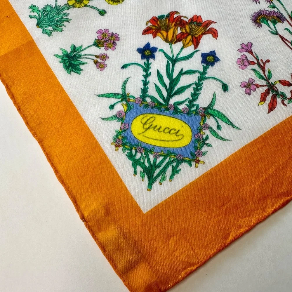 Vintage GUCCI Rare “Flora” Pattern 100% Cotton Square Scarf